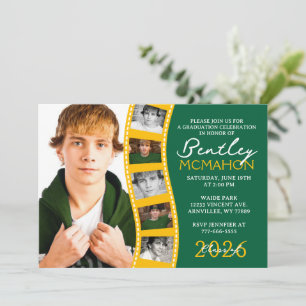 Green & Gold 6 Foto Filmstrip Abschluss Collage Einladung