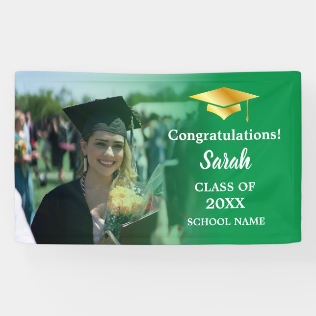 Green | Gold Abschluss Custom Foto Class of 2025 Banner (Horizontal)