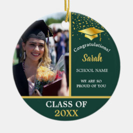 Green Gold Abschluss Custom Foto Class of 2025 Keramik Ornament