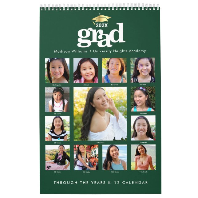 Green Gold Abschluss K-12 FotoCollage 15 Monate Kalender (Titelbild)