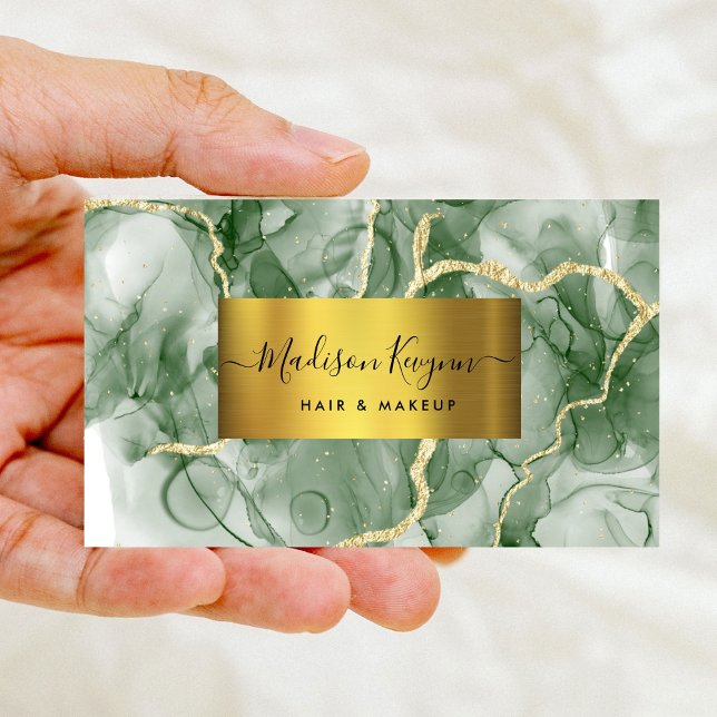 Green Gold Agate Business Card Visitenkarte (Von Creator hochgeladen)
