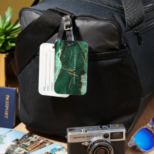 Green Gold Agate Geode Script Initials Monogram Gepäckanhänger