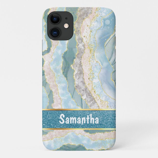 Green Gold Agate Glitzer Name Elegant Case-Mate iPhone Hülle (Rückseite)