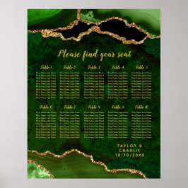 Green Gold Agate Wedding 10 Tables Seating Chart Poster