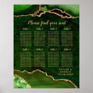 Green Gold Agate Wedding 8 Tables Sitzkarte Poster