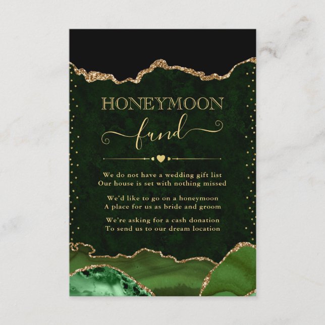 Green & Gold Agate Wedding Honeymoon Fund Begleitkarte (Vorderseite)