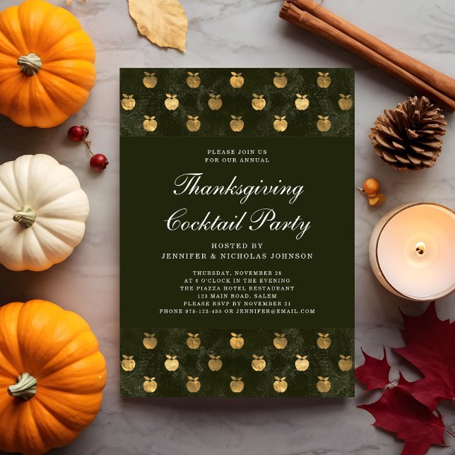 Green Gold Apple Erntedank Cocktail Party Einladung (Green Gold Apple Thanksgiving Cocktail Party Invitation)