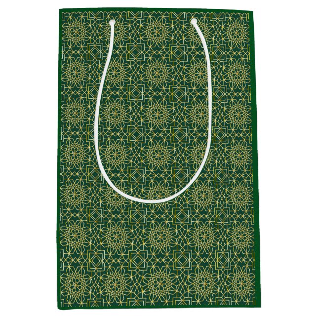 Green & Gold Arabesque Geschenktasche Mittlere Geschenktüte (Vorderseite)