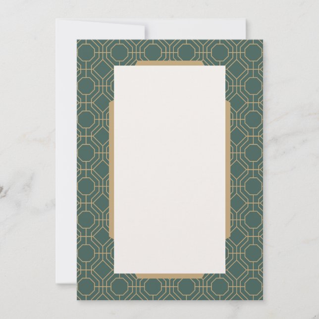 Green & Gold Art Deco Style Wedding Invitation (Devant)