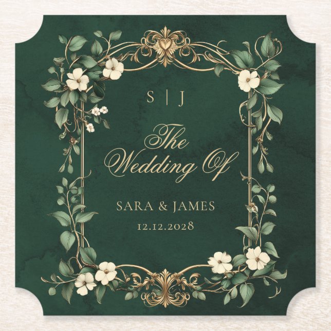 Green Gold Art Nouveau Enchanted Wedding Untersetzer (Vorderseite)