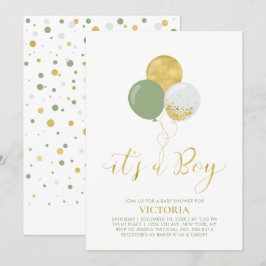 Green & Gold Balloons | Oh Baby Boy Baby Dusche Einladung