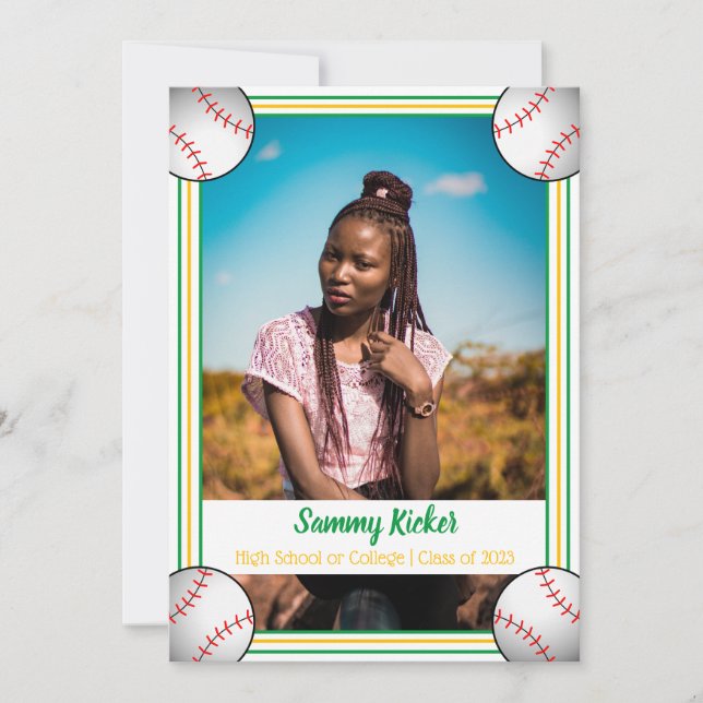 Green & Gold Baseball-Abschluss Ankündigung (Vorderseite)