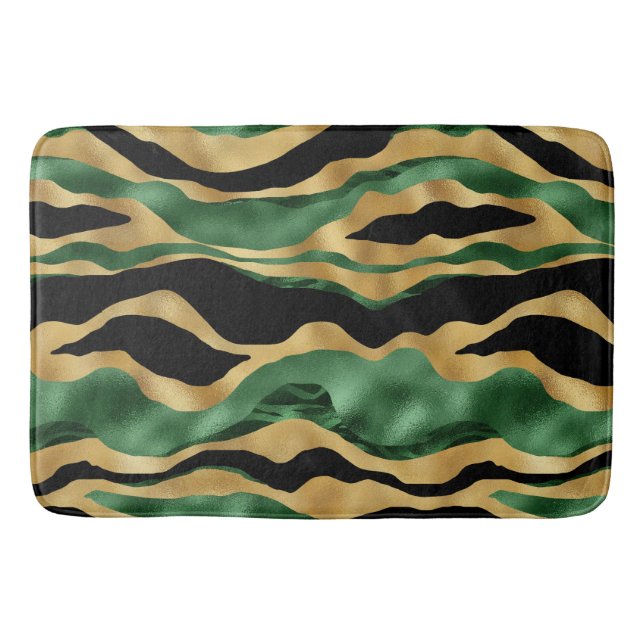 Green Gold Black Glitzer Waves Badematte (Vorderseite)