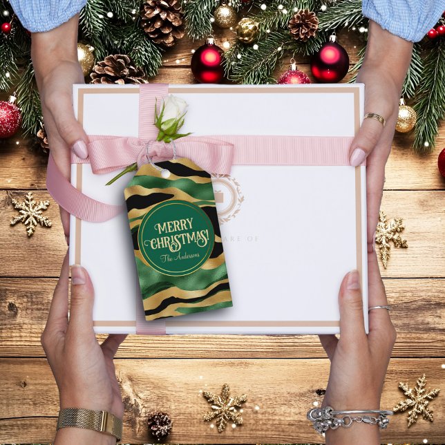 Green Gold Black Glitzer Waves Geschenkanhänger (Von Creator hochgeladen)