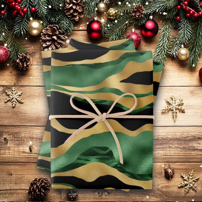 Green Gold Black Glitzer Waves Geschenkpapier Set (Von Creator hochgeladen)