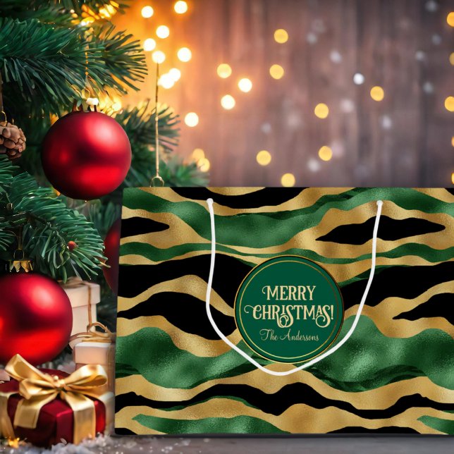 Green Gold Black Glitzer Waves Große Geschenktüte (Von Creator hochgeladen)