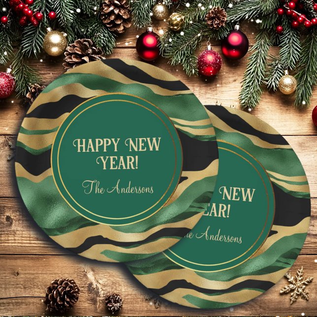 Green Gold Black Glitzer Waves Pappteller (Von Creator hochgeladen)