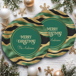 Green Gold Black Glitzer Waves Pappteller