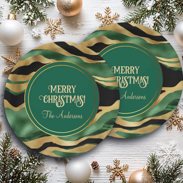 Green Gold Black Glitzer Waves Pappteller (Von Creator hochgeladen)