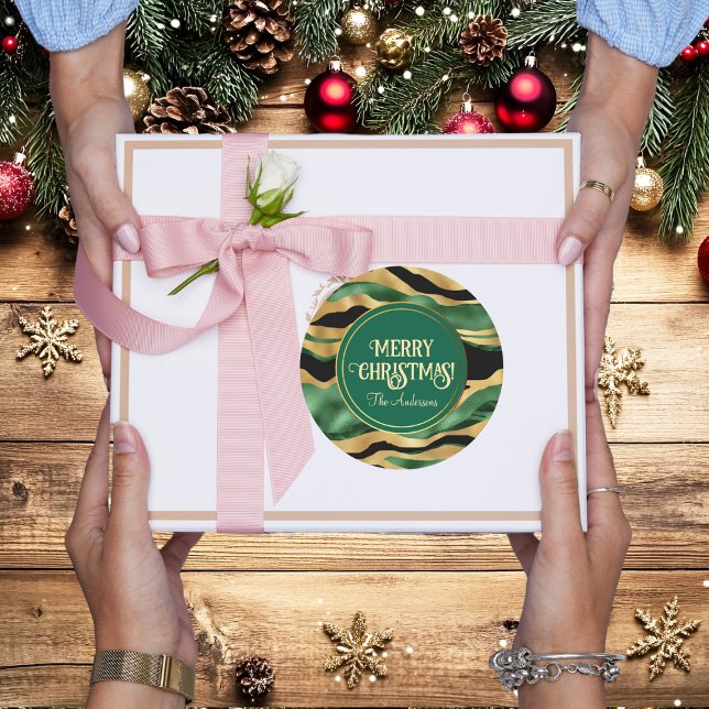 Green Gold Black Glitzer Waves Runder Aufkleber (Von Creator hochgeladen)