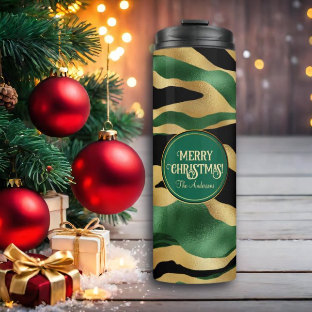 Green Gold Black Glitzer Waves Thermosbecher (Von Creator hochgeladen)