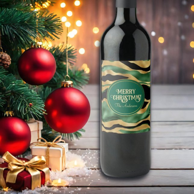 Green Gold Black Glitzer Waves Weinetikett (Von Creator hochgeladen)