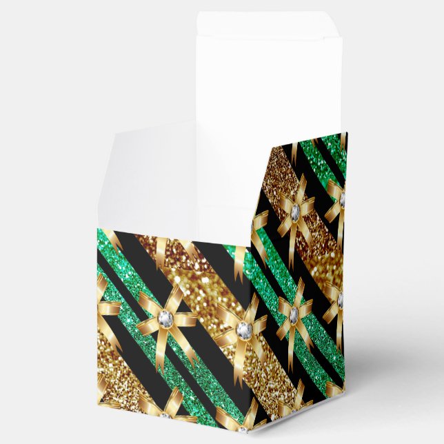 Green Gold & Black Imitats Glitzer Gold Diamond Bo Geschenkschachtel (Geöffnet)
