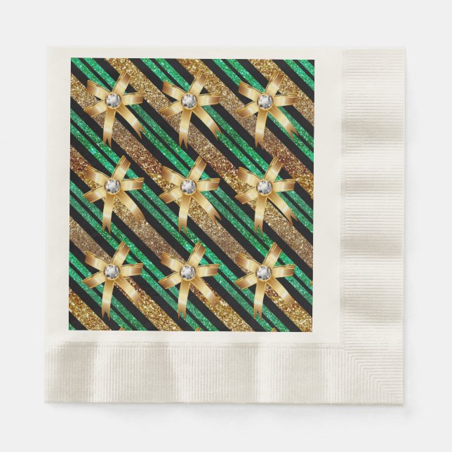 Green Gold & Black Imitats Glitzer Gold Diamond Bo Serviette (Vorderseite)