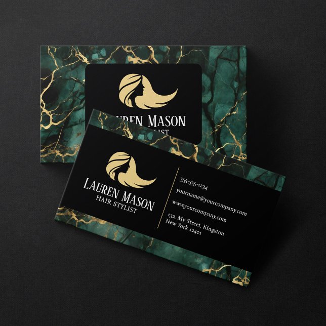 Green Gold Black Marble Haar Stylist Friseur Salon Visitenkarte (Von Creator hochgeladen)