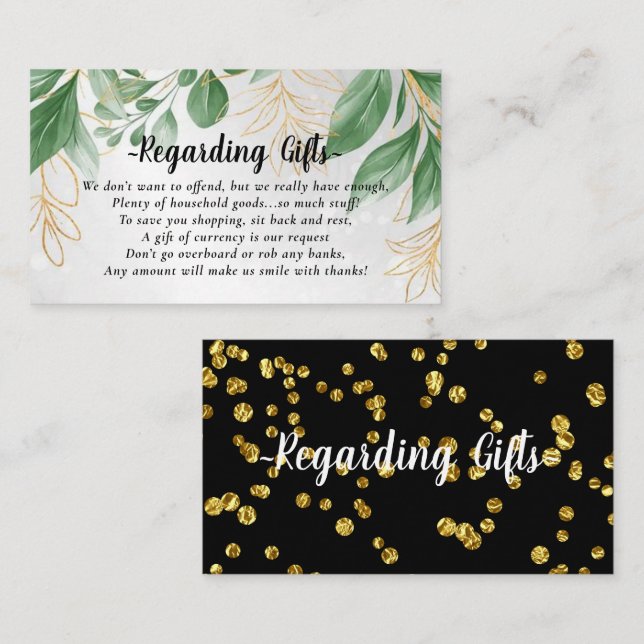 Green Gold Blätter Honeymoon Fund Cards Begleitkarte (Vorne/Hinten)