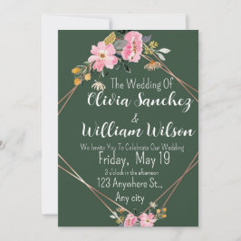 Green Gold Blush Pink Country Wedding Einladung