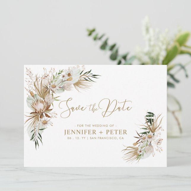 Green & Gold Boho Hochzeit speichern Sie die Datum Save The Date (Stehend Vorderseite)