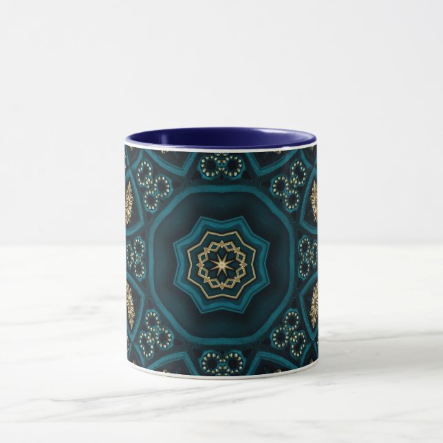 Green Gold Boho Rosette Mandala Tasse (Zentrum)