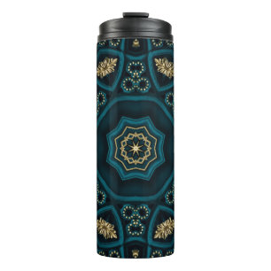 Green Gold Boho Rosette Mandala Thermosbecher