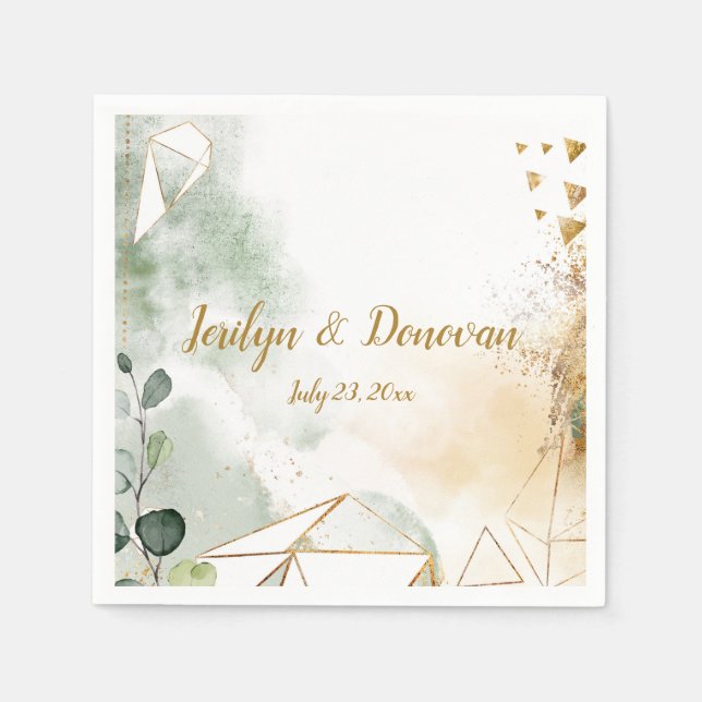 Green Gold Botanical Geometric Wedding Napkins Serviette (Vorderseite)