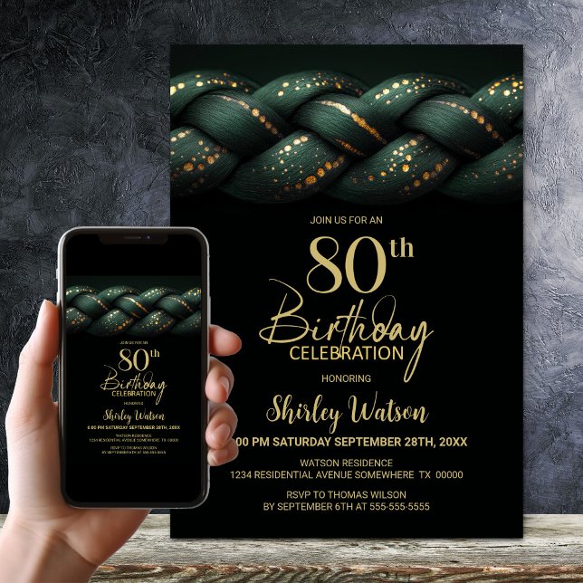 Green Gold Braid 80. Geburtstagsparty Einladung (Von Creator hochgeladen)