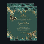 Green Gold Butterfly Sweet 16 Einladung<br><div class="desc">Budget Elegant Emerald Green Gold Floral Butterflies Sweet 16 Einladung</div>