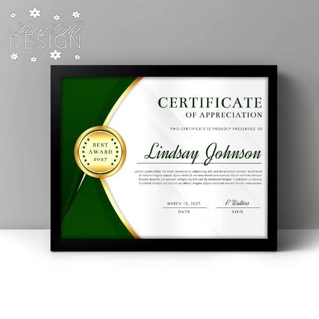 Green & Gold Certificate of Appreciation Flyer (Von Creator hochgeladen)