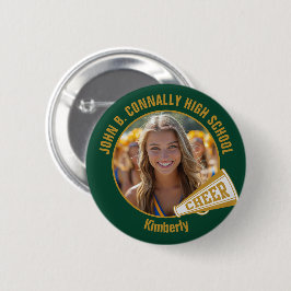 Green Gold Cheerleader Photo High School Spirit Button