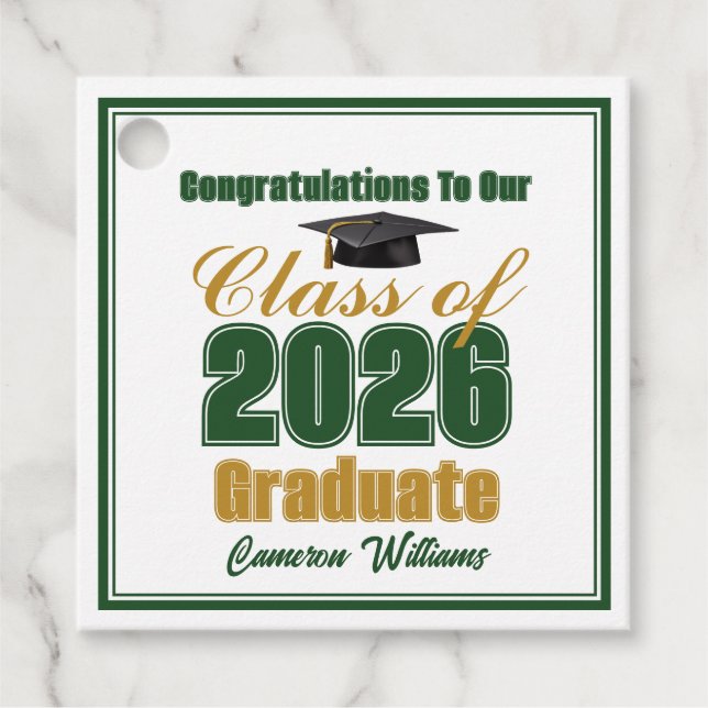 Green Gold Class of 2026 Custom Graduation Party Geschenkanhänger (Vorderseite)