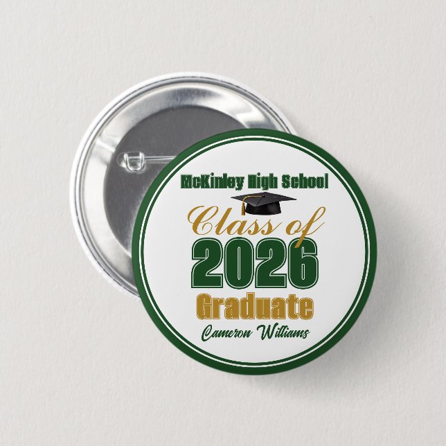 Green Gold Class of 2026 Graduation Keepsake Button (Vorne & Hinten)
