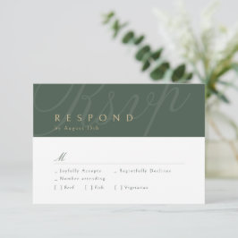 Green & Gold Classic Calligraphy Wedding RSVP Karte
