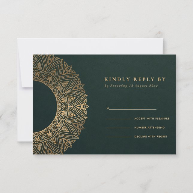 GREEN GOLD CLASSIC VERZIERT MANDALA WEDD RSVP (Vorderseite)
