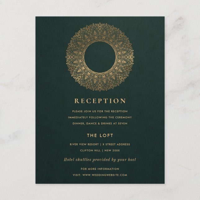 GREEN GOLD CLASSY VERZIERT MANDALA WEDDING REZEPTI BEGLEITKARTE (Vorderseite)