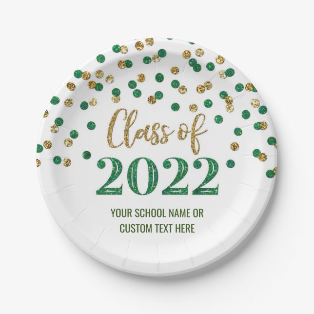 Green Gold Confetti Abschluss 2022 Pappteller (Vorderseite)