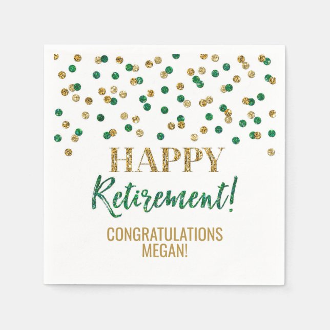 Green Gold Confetti Happy Retirement Serviette (Vorderseite)