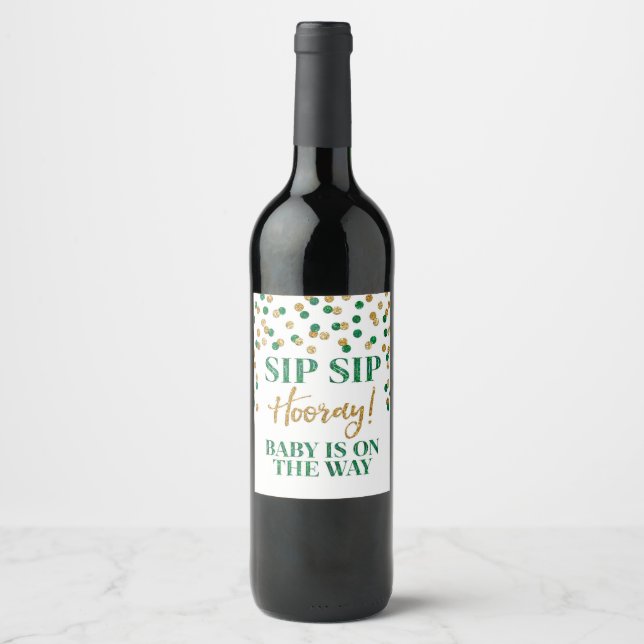 Green Gold Confetti Sip Sip Hooray Weinetikett (Vorderseite)