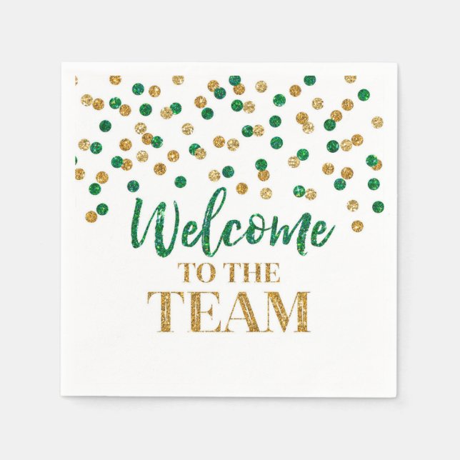 Green Gold Confetti Willkommen im Team Napkins Serviette (Vorderseite)