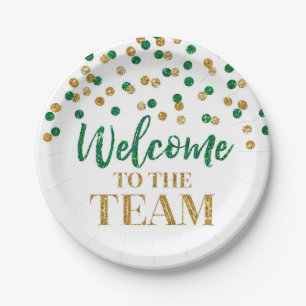 Green Gold Confetti Willkommen im Team Pappteller