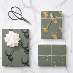 Green Gold Deer Geschenkpapier Set
